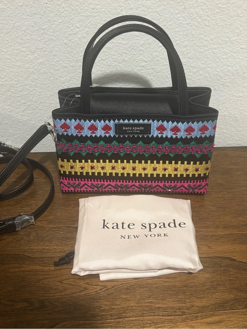 kate spade Mini Black Multi-Color Embroidered Crossbody